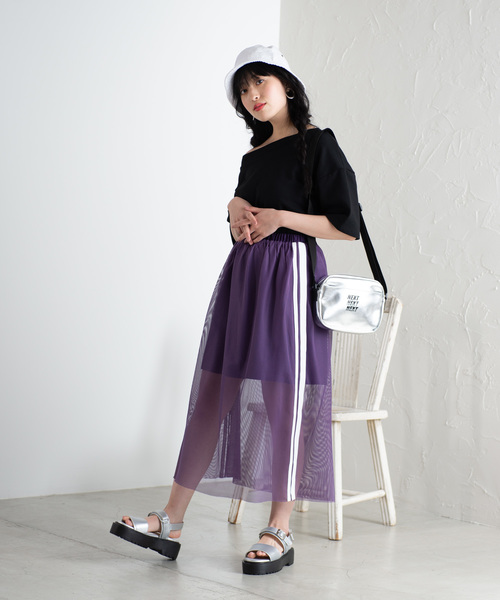 WEGO（ウィゴー）の「WEGO/サイドラインメッシュロングスカート（スカート・レディース・パープル/ブラック/ホワイト/カーキ・FREE）」の11枚目の写真