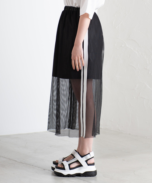 WEGO（ウィゴー）の「WEGO/サイドラインメッシュロングスカート（スカート・レディース・パープル/ブラック/ホワイト/カーキ・FREE）」の15枚目の写真