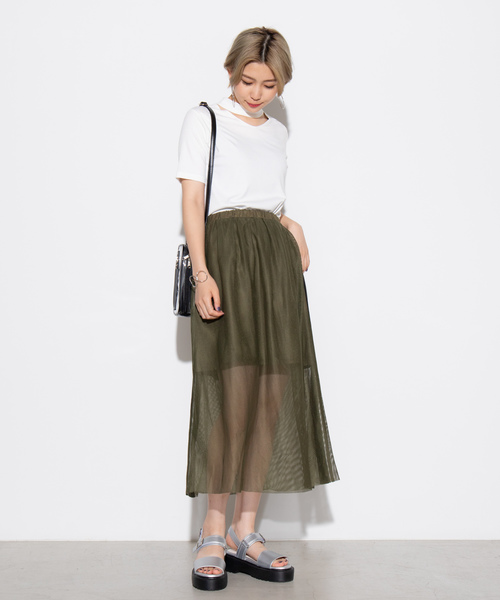 WEGO（ウィゴー）の「WEGO/サイドラインメッシュロングスカート（スカート・レディース・パープル/ブラック/ホワイト/カーキ・FREE）」の21枚目の写真