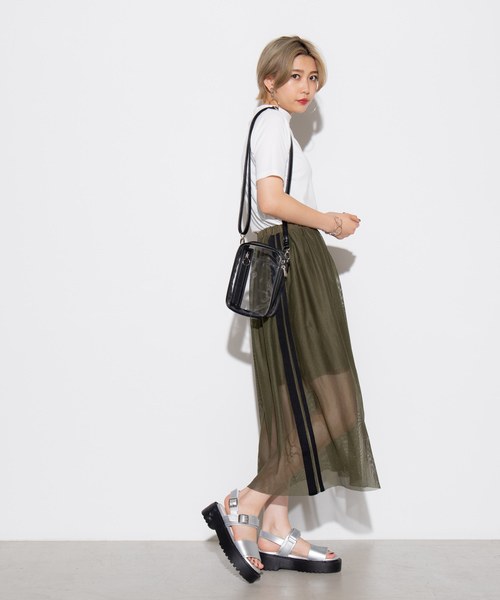 WEGO（ウィゴー）の「WEGO/サイドラインメッシュロングスカート（スカート・レディース・パープル/ブラック/ホワイト/カーキ・FREE）」の20枚目の写真