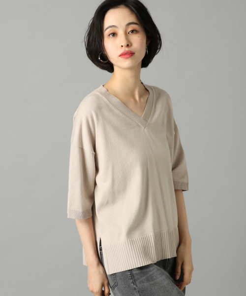 LOWRYS FARM（ローリーズファーム）の「１４ＧスーピマＶＳＳ　836522（ニット/セーター・レディース・グリーン/ブラック/オフホワイト/ベージュ・FREE）」の4枚目の写真