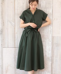 PREFERIR | 開襟シャツ フレンチスリーブ ロング ワンピース【テレビ朝日・グッドモーニング番組着用】(シャツワンピース)