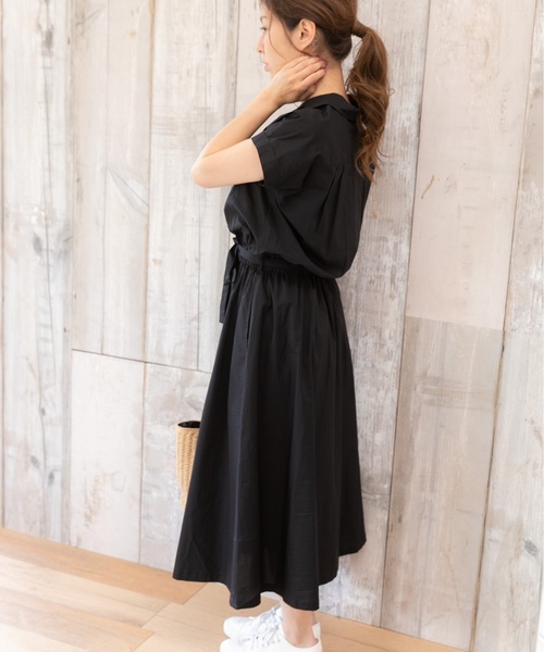 PREFERIR(プレフェリール)の「開襟シャツ フレンチスリーブ ロング ワンピース【テレビ朝日・グッドモーニング番組着用】(シャツワンピース・レディース・ブラック/グリーン/ブラウン・MEDIUM/LARGE)」の7枚目の写真