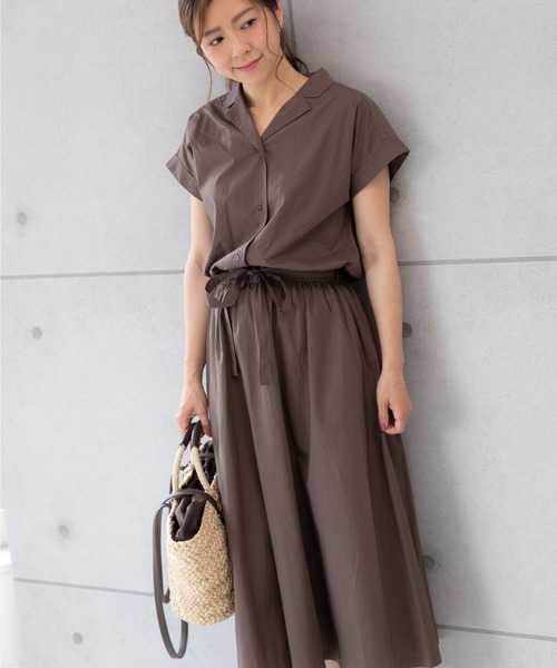 PREFERIR(プレフェリール)の「開襟シャツ フレンチスリーブ ロング ワンピース【テレビ朝日・グッドモーニング番組着用】(シャツワンピース・レディース・ブラック/グリーン/ブラウン・MEDIUM/LARGE)」の17枚目の写真