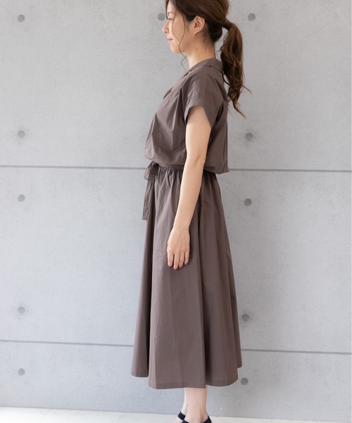 PREFERIR(プレフェリール)の「開襟シャツ フレンチスリーブ ロング ワンピース【テレビ朝日・グッドモーニング番組着用】(シャツワンピース・レディース・ブラック/グリーン/ブラウン・MEDIUM/LARGE)」の19枚目の写真