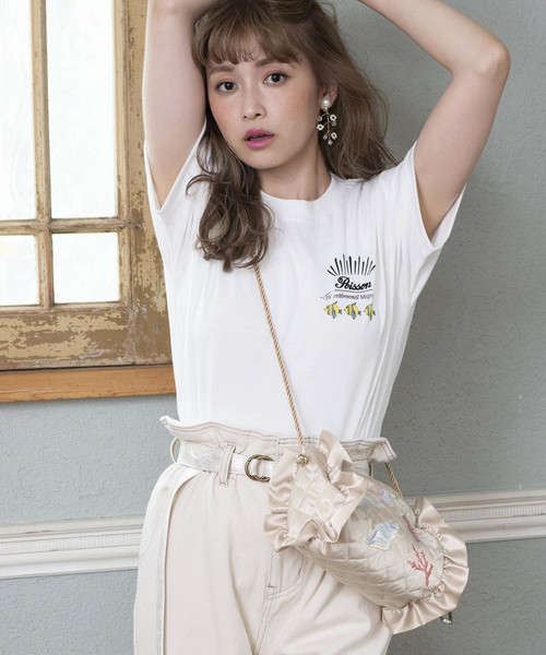 one after another NICE CLAUP（ワンアフターアナザーナイスクラップ）の「シェル柄刺繍ショルダーバッグ（ショルダーバッグ・レディース・ピンク/アイボリー・FREE）」の3枚目の写真