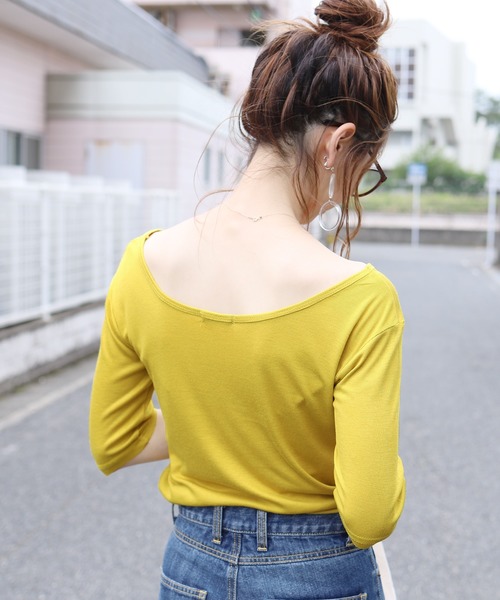 reca(レカ)の「バックオープンカットソー(Tシャツ/カットソー・レディース・ライム/オフホワイト/ブラック・FREE)」の3枚目の写真