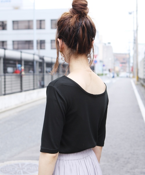 reca(レカ)の「バックオープンカットソー(Tシャツ/カットソー・レディース・ライム/オフホワイト/ブラック・FREE)」の1枚目の写真
