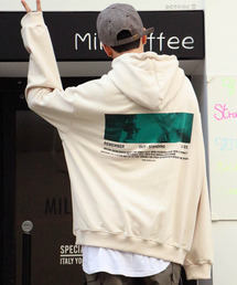 オーバーサイズバックプリント&シンプルロゴビッグシルエットスウェットパーカー　/ワイドシルエット/PK/