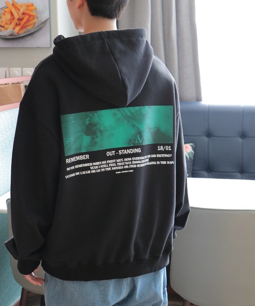 NO NEED(ノーニード)の「オーバーサイズバックプリント&シンプルロゴビッグシルエットスウェットパーカー /ワイドシルエット/PK/(パーカー・メンズ・ブラック/グレー/ベージュ/ブルー/オリーブ・フリー)」の21枚目の写真