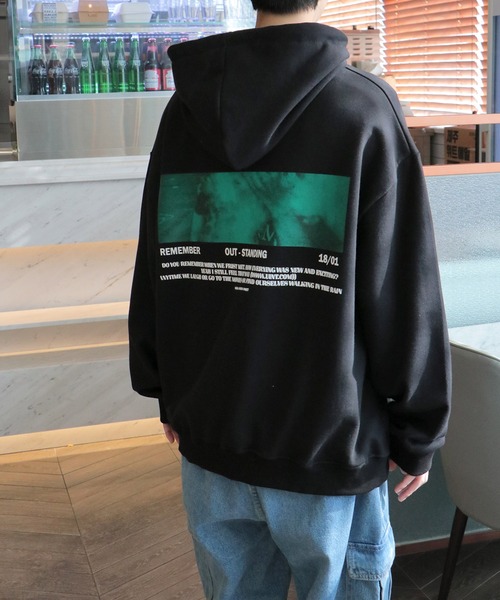 NO NEED(ノーニード)の「オーバーサイズバックプリント&シンプルロゴビッグシルエットスウェットパーカー /ワイドシルエット/PK/(パーカー・メンズ・ブラック/グレー/ベージュ/ブルー/オリーブ・フリー)」の22枚目の写真