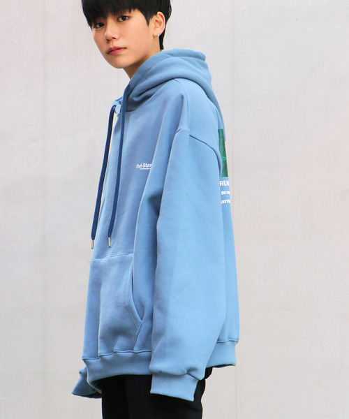 NO NEED(ノーニード)の「オーバーサイズバックプリント&シンプルロゴビッグシルエットスウェットパーカー /ワイドシルエット/PK/(パーカー・メンズ・ブラック/グレー/ベージュ/ブルー/オリーブ・フリー)」の13枚目の写真