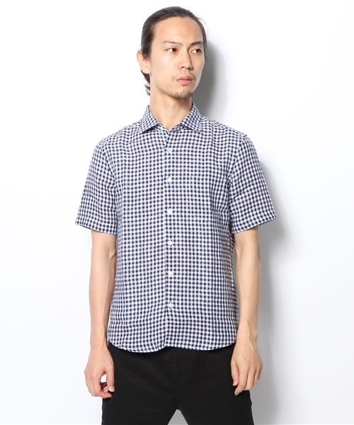 UNION STATION（ユニオンステーション）の「半袖ギンガムチェックチャツ/カッタウェイ（シャツ/ブラウス・メンズ・ブルー/ネイビー・LARGE/MEDIUM/LL）」の8枚目の写真