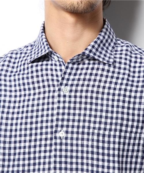 UNION STATION（ユニオンステーション）の「半袖ギンガムチェックチャツ/カッタウェイ（シャツ/ブラウス・メンズ・ブルー/ネイビー・LARGE/MEDIUM/LL）」の5枚目の写真