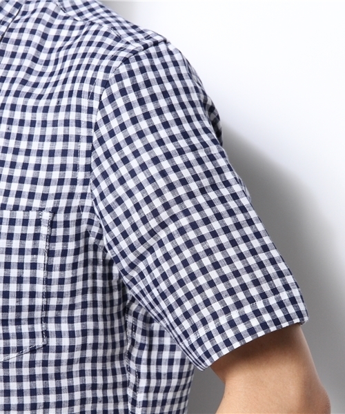 UNION STATION（ユニオンステーション）の「半袖ギンガムチェックチャツ/カッタウェイ（シャツ/ブラウス・メンズ・ブルー/ネイビー・LARGE/MEDIUM/LL）」の4枚目の写真