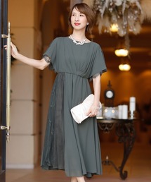スカラップ シフォン ワンピースドレス 大きいサイズ ミモレ丈&袖あり 結婚式 フォーマル オケージョンドレス お呼ばれ 二次会 成人式
