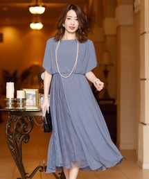 スカラップ シフォン ワンピースドレス 大きいサイズ ミモレ丈&袖あり 結婚式 フォーマル オケージョンドレス お呼ばれ 二次会 成人式