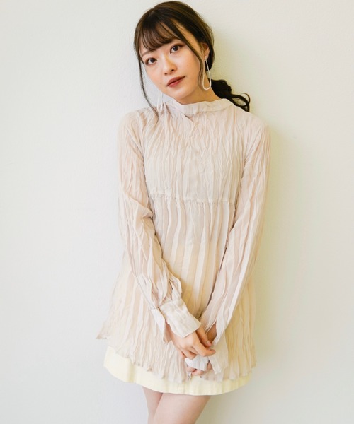 VANNIE U（ヴァニーユー）の「3wayクリンクルシアーシャツ（シャツ/ブラウス・レディース・ベージュ/クリアグリーン/クリアブルー・FREE）」の4枚目の写真