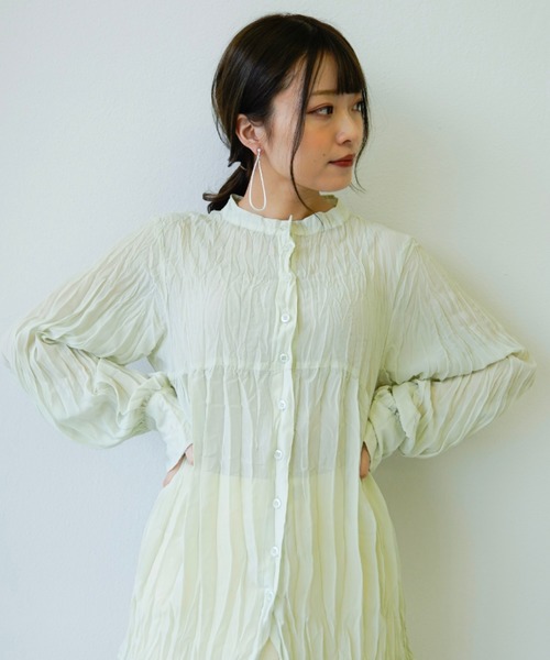 VANNIE U（ヴァニーユー）の「3wayクリンクルシアーシャツ（シャツ/ブラウス・レディース・ベージュ/クリアグリーン/クリアブルー・FREE）」の14枚目の写真