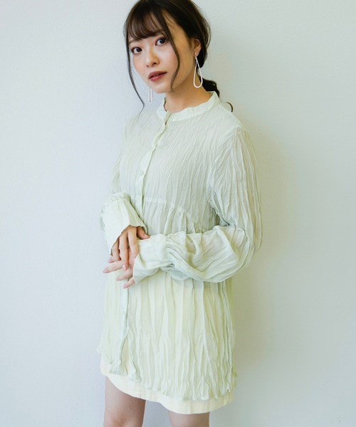 VANNIE U（ヴァニーユー）の「3wayクリンクルシアーシャツ（シャツ/ブラウス・レディース・ベージュ/クリアグリーン/クリアブルー・FREE）」の16枚目の写真