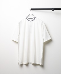 鹿の子ライン入り刺繍クルーTシャツ