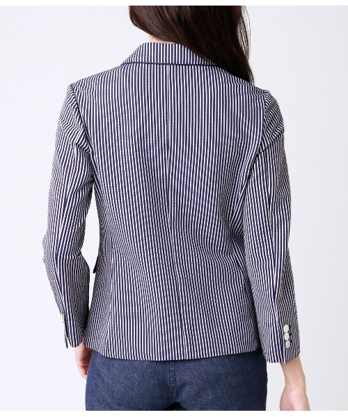 NEWYORKER(ニューヨーカー)の「Summer Time Blazer(サマータイムブレザー)/サッカー2釦シングルブレザー(テーラードジャケット・レディース・ネイビー/ブルー・11号/9号/7号)」の4枚目の写真