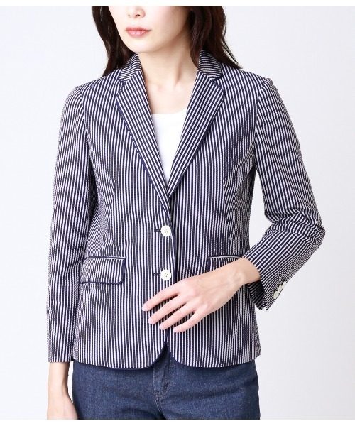 NEWYORKER(ニューヨーカー)の「Summer Time Blazer(サマータイムブレザー)/サッカー2釦シングルブレザー(テーラードジャケット・レディース・ネイビー/ブルー・11号/9号/7号)」の3枚目の写真