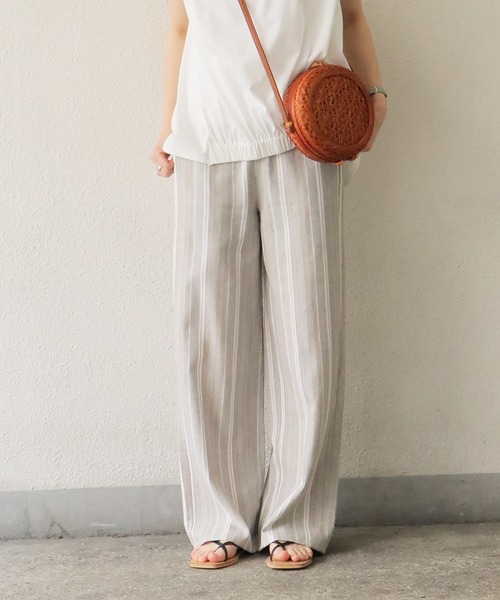 notch.（ノッチ）の「リネンストライプストレートパンツ（その他パンツ・レディース・ベージュ/グレー・TM/M）」の2枚目の写真