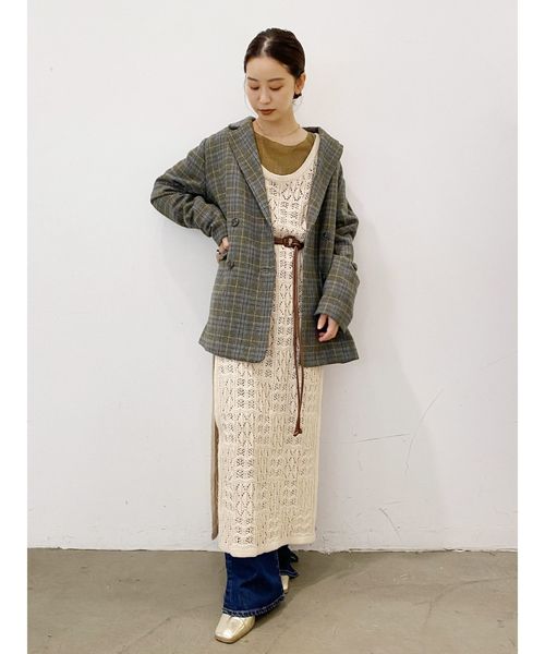 Ungrid（アングリッド）の「スリーブスリットチェックジャケット（テーラードジャケット・レディース・ベージュ/グリーン・SMALL/MEDIUM）」の8枚目の写真