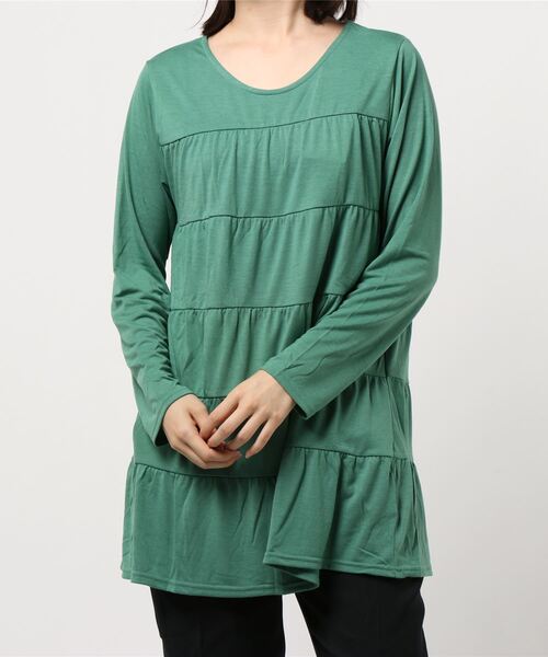 KOBE LETTUCE(コウベレタス)の「ティアードチュニックTシャツ(チュニック・レディース・ブラック/ベージュ系その他/ブラウン/グリーン・FREE)」の8枚目の写真