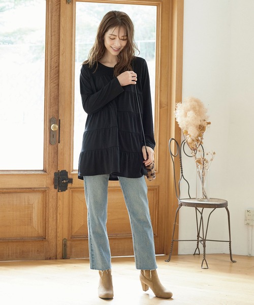 KOBE LETTUCE(コウベレタス)の「ティアードチュニックTシャツ(チュニック・レディース・ブラック/ベージュ系その他/ブラウン/グリーン・FREE)」の12枚目の写真