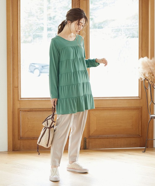 KOBE LETTUCE(コウベレタス)の「ティアードチュニックTシャツ(チュニック・レディース・ブラック/ベージュ系その他/ブラウン/グリーン・FREE)」の16枚目の写真