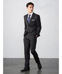 Perfect Suit FActory（パーフェクトスーツファクトリー）の「【防シワ/パンツウォッシャブル】WEB限定セットアップスーツ ストレッチ  ストライプ ブラック（スーツセット）」