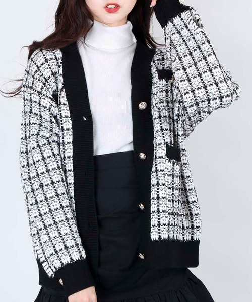 WC(ダブル シー)の「WC/ツイードニットカーディガン(カーディガン/ボレロ・レディース・ホワイト/ブラック・FREE)」の2枚目の写真