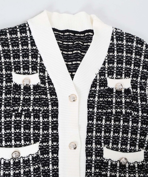 WC(ダブル シー)の「WC/ツイードニットカーディガン(カーディガン/ボレロ・レディース・ホワイト/ブラック・FREE)」の7枚目の写真
