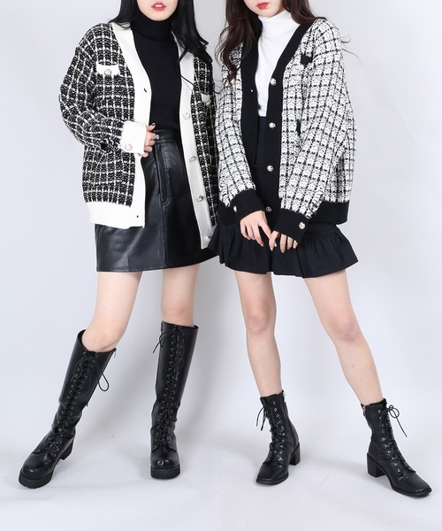 WC(ダブル シー)の「WC/ツイードニットカーディガン(カーディガン/ボレロ・レディース・ホワイト/ブラック・FREE)」の3枚目の写真