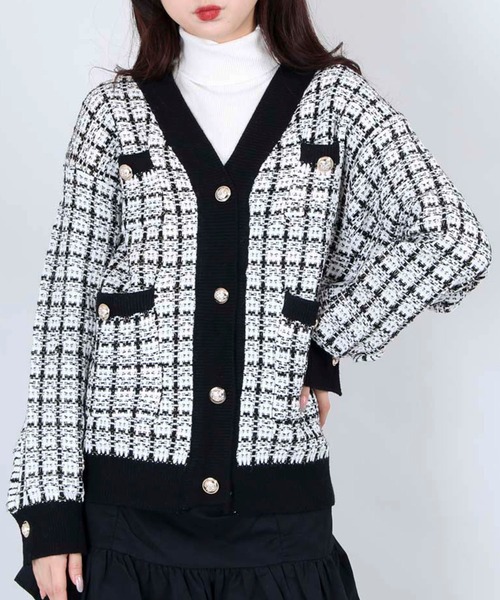 WC(ダブル シー)の「WC/ツイードニットカーディガン(カーディガン/ボレロ・レディース・ホワイト/ブラック・FREE)」の4枚目の写真