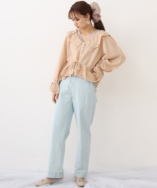 one after another NICE CLAUP（ワンアフターアナザーナイスクラップ）の「透かしニット衿付きカーディガン（カーディガン/ボレロ・レディース・ブラック/ベージュ/オフホワイト/ラベンダー・FREE）」の11枚目の写真