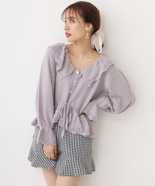 one after another NICE CLAUP（ワンアフターアナザーナイスクラップ）の「透かしニット衿付きカーディガン（カーディガン/ボレロ・レディース・ブラック/ベージュ/オフホワイト/ラベンダー・FREE）」の17枚目の写真