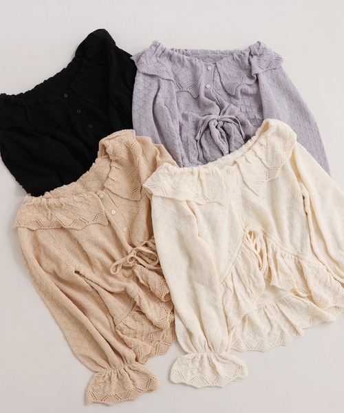 one after another NICE CLAUP（ワンアフターアナザーナイスクラップ）の「透かしニット衿付きカーディガン（カーディガン/ボレロ・レディース・ブラック/ベージュ/オフホワイト/ラベンダー・FREE）」の22枚目の写真