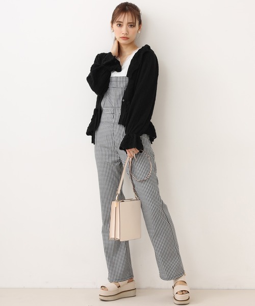 one after another NICE CLAUP（ワンアフターアナザーナイスクラップ）の「透かしニット衿付きカーディガン（カーディガン/ボレロ・レディース・ブラック/ベージュ/オフホワイト/ラベンダー・FREE）」の6枚目の写真