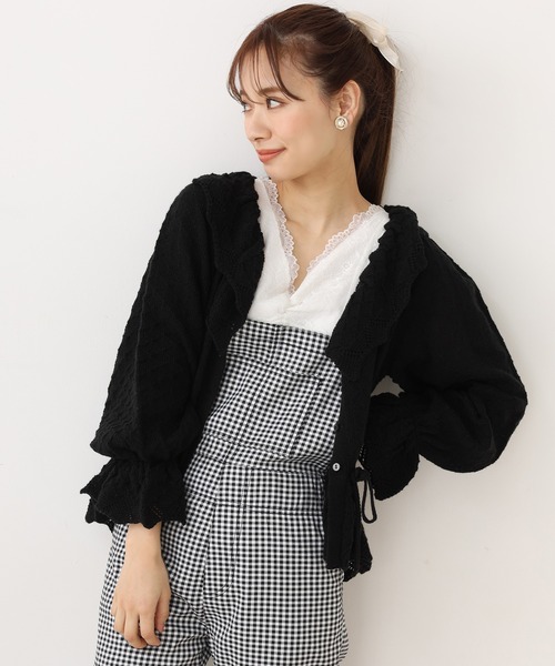 one after another NICE CLAUP（ワンアフターアナザーナイスクラップ）の「透かしニット衿付きカーディガン（カーディガン/ボレロ・レディース・ブラック/ベージュ/オフホワイト/ラベンダー・FREE）」の18枚目の写真