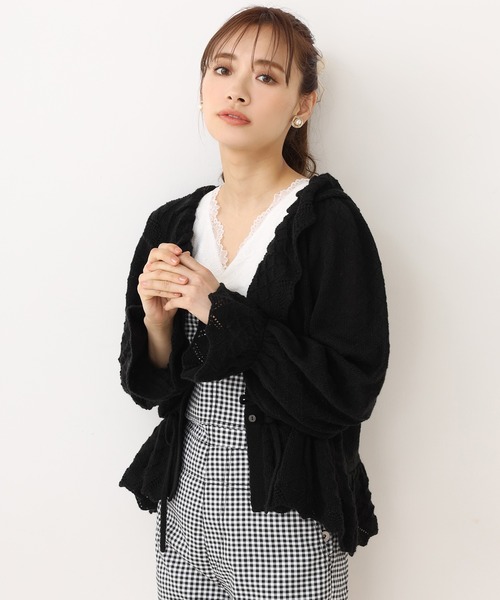 one after another NICE CLAUP（ワンアフターアナザーナイスクラップ）の「透かしニット衿付きカーディガン（カーディガン/ボレロ・レディース・ブラック/ベージュ/オフホワイト/ラベンダー・FREE）」の21枚目の写真