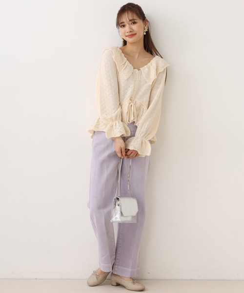 one after another NICE CLAUP（ワンアフターアナザーナイスクラップ）の「透かしニット衿付きカーディガン（カーディガン/ボレロ・レディース・ブラック/ベージュ/オフホワイト/ラベンダー・FREE）」の15枚目の写真