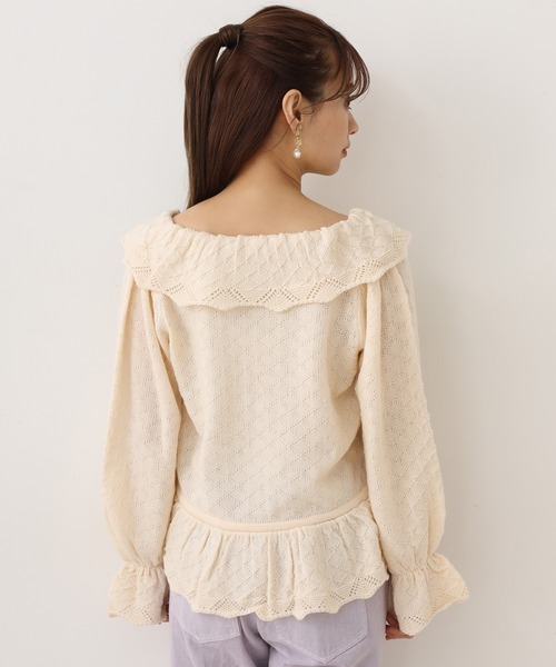 one after another NICE CLAUP（ワンアフターアナザーナイスクラップ）の「透かしニット衿付きカーディガン（カーディガン/ボレロ・レディース・ブラック/ベージュ/オフホワイト/ラベンダー・FREE）」の12枚目の写真