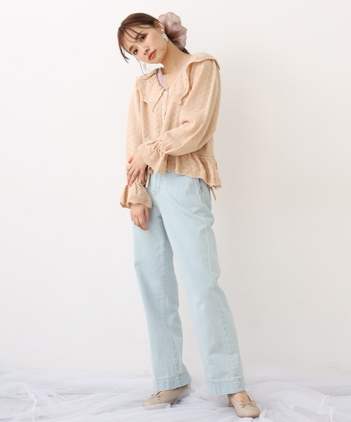 one after another NICE CLAUP（ワンアフターアナザーナイスクラップ）の「透かしニット衿付きカーディガン（カーディガン/ボレロ・レディース・ブラック/ベージュ/オフホワイト/ラベンダー・FREE）」の16枚目の写真