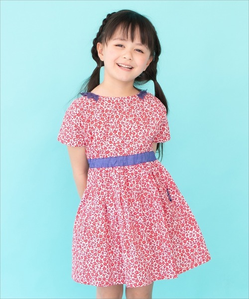 RAGMART（ラグマート）の「レース襟ギャザーワンピース ギンガムチェック 幾何柄 花柄（ワンピース・キッズ・レッド/グリーン/ブラック・80ｃｍ/90cm/95cm）」の2枚目の写真