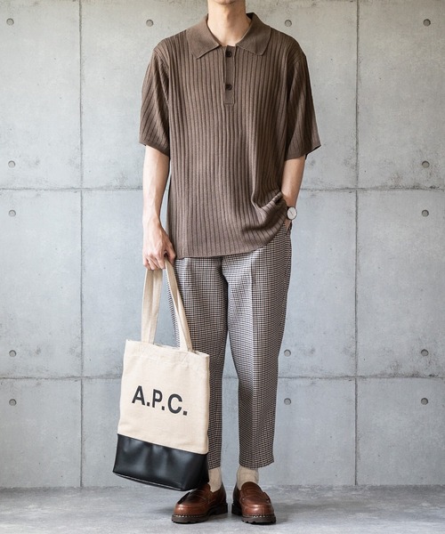 anown(アノン)の「リネンタッチ サマーニットポロシャツ【ファッションインフルエンサー しゅんたろー×anown 限定コラボ】(ポロシャツ・メンズ・ベージュ/ブラウン/ブルー・M/L)」の9枚目の写真