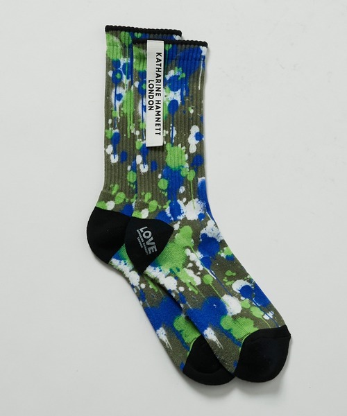 KATHARINE HAMNETT LONDON （キャサリンハムネットロンドン）の「KATHARINE HAMNETT LONDON/キャサリンハムネットロンドン Love Spray socks（ソックス/靴下・メンズ・チャコール/カーキ・FREE/25-27CM）」の13枚目の写真