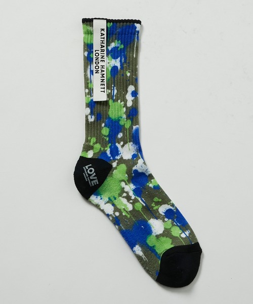 KATHARINE HAMNETT LONDON （キャサリンハムネットロンドン）の「KATHARINE HAMNETT LONDON/キャサリンハムネットロンドン Love Spray socks（ソックス/靴下・メンズ・チャコール/カーキ・FREE/25-27CM）」の14枚目の写真